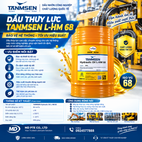 DẦU THỦY LỰC TANMSEN L-HM 68 – BÔI TRƠN, BẢO VỆ HỆ THỐNG THỦY LỰC CÔNG NGHIỆP DẦU THỦY LỰC TANMSEN L-HM 68 – BÔI TRƠN, BẢO VỆ HỆ THỐNG THỦY LỰC CÔNG NGHIỆP